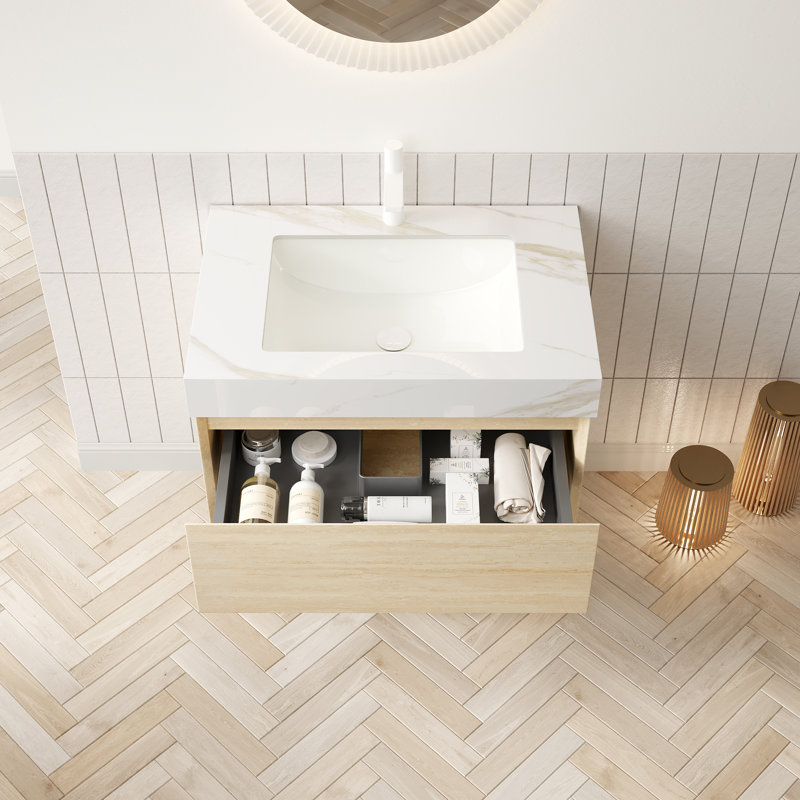 Meuble-lavabo flottant moderne en contreplaqué avec lavabo encastré en céramique Colucci, 30"