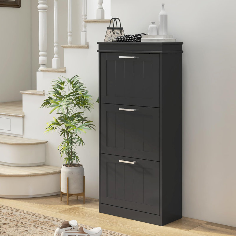 10 Pair Shoe Storage Cabinet, Black/Silver