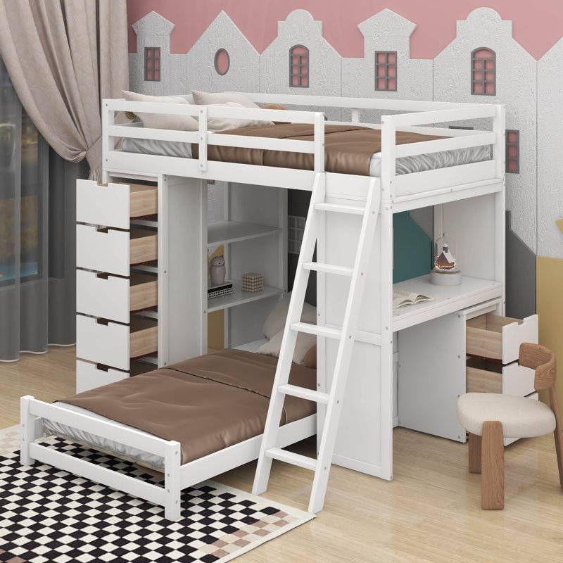 Twin Over Twin Bunk Bed With LED And USB, White