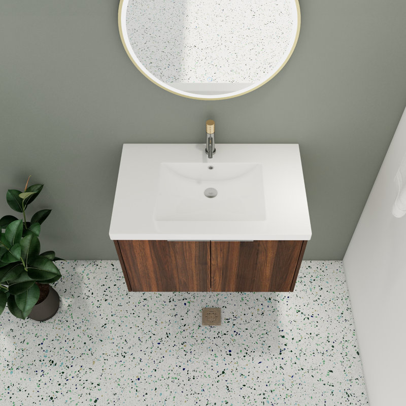 Ensemble de meuble-lavabo simple 29,97 po avec plateau en résine Hadlock, Brun