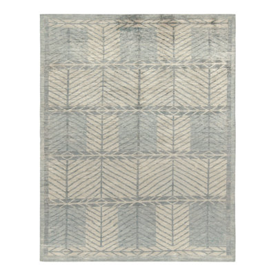 Scandinavian Hand Knotted Silk Geometric Area Rug