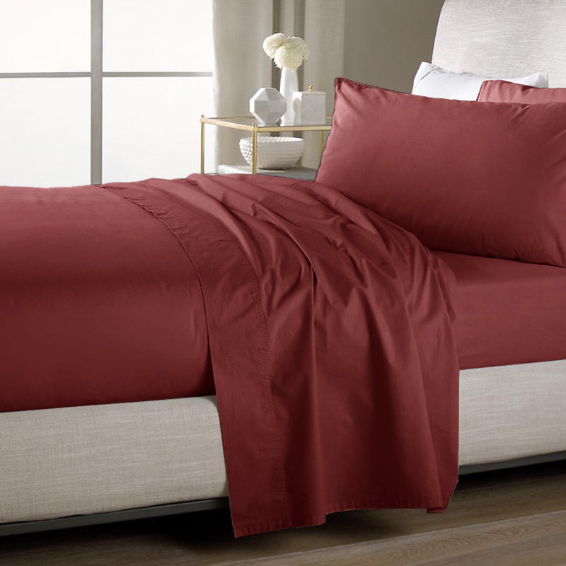 Single Flat/Top Sheet Only, Ultra Soft Double Brushed Microfiber, Burgundy, Full / Double Flat Sheet