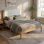 Structure de lit plateforme Mid-Century moderne avec tête de lit tapissier, support de lattes en bois massif, aucun sommier requis, assemblage facile
