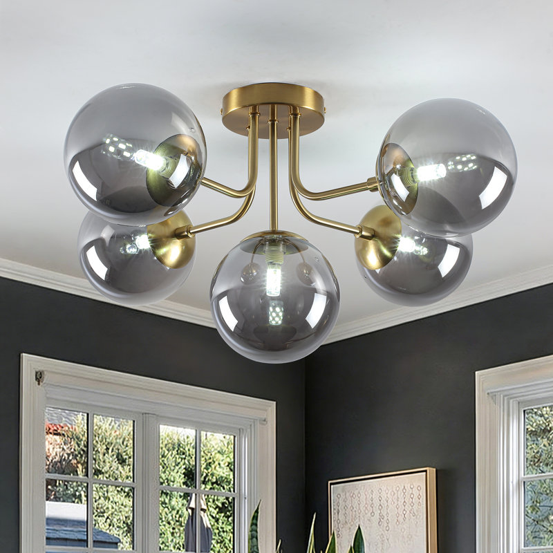 5-Light Modern Sputnik Globe Semi Flush Mount