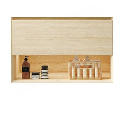 FRIGGA 30" Wall-Mounted Cabinet with One Drawer and Open Shelf, NO Countertop and Basin, NO Faucet and Drain, Travertine Texture Finish