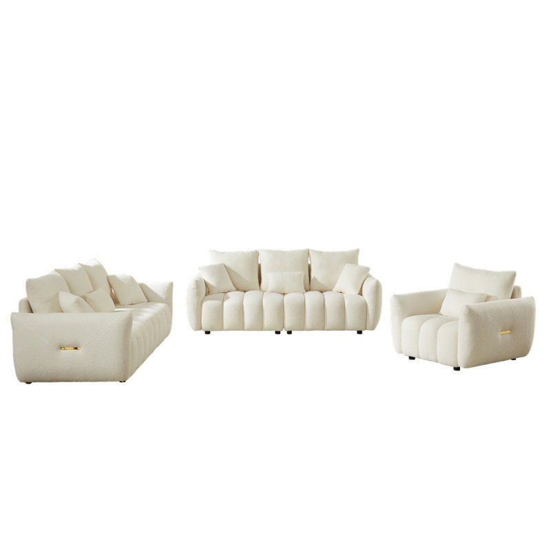 1 Seater + 3 Seater + 3 Seater, Combo Sofa Modern Living Room Sofa, Beige
