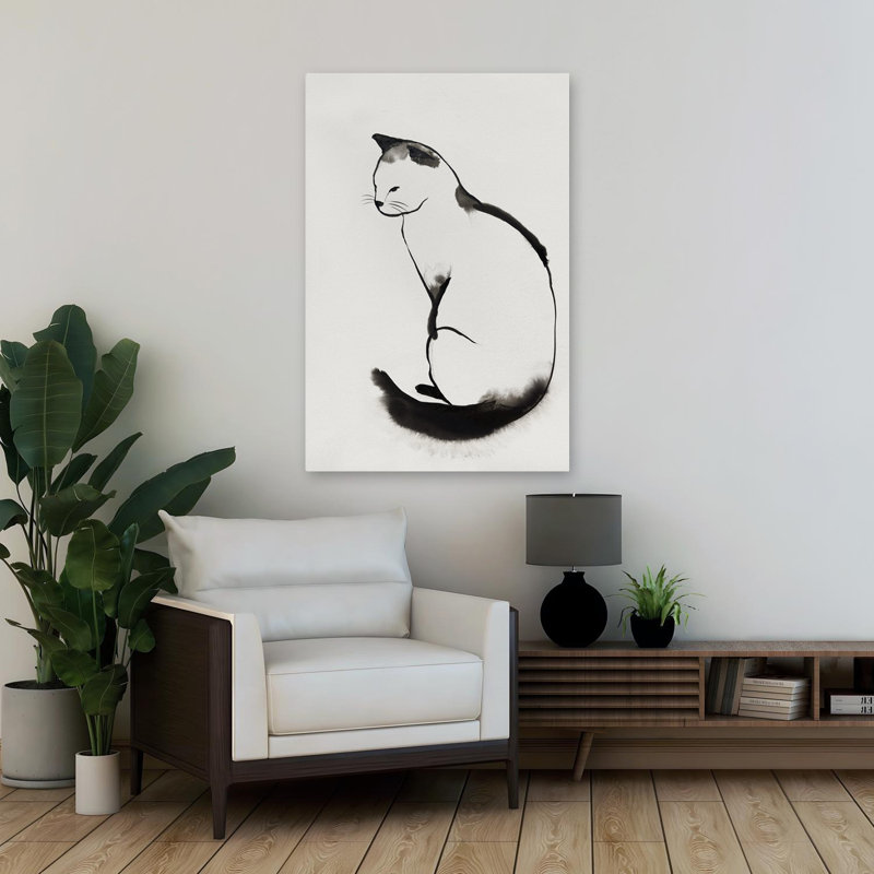 Chaton II, art animalier à l'encre blanche minimaliste, H 36 po x l 24 po