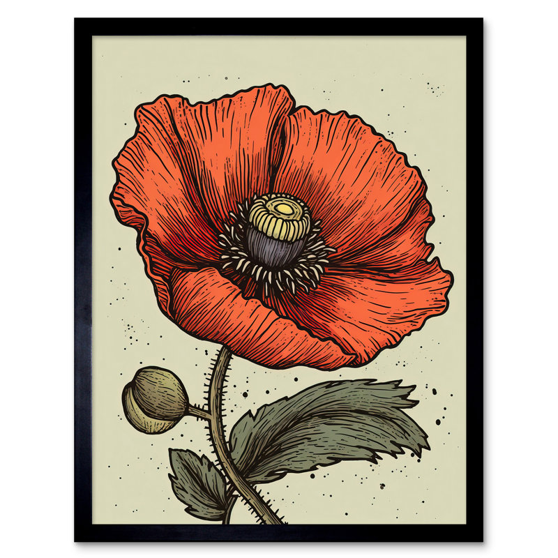 Beamond A Single Poppy Old School USA Tattoo Ink Body Art Americana 50s - Single Picture Frame Print