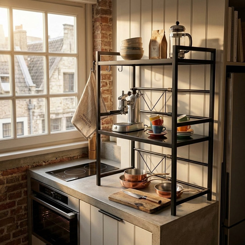 Adjustable 3-Tier Expandable Kitchen Shelf & Printer Rack - Black