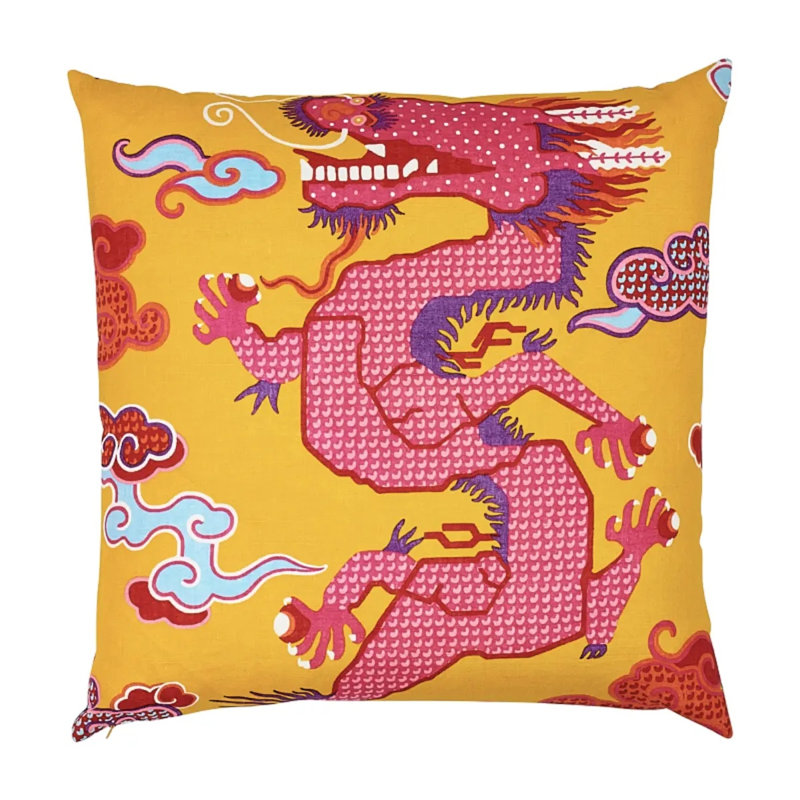Schumacher x Johnson Hartig Magical Ming Dragon Pillow, Yellow/Red