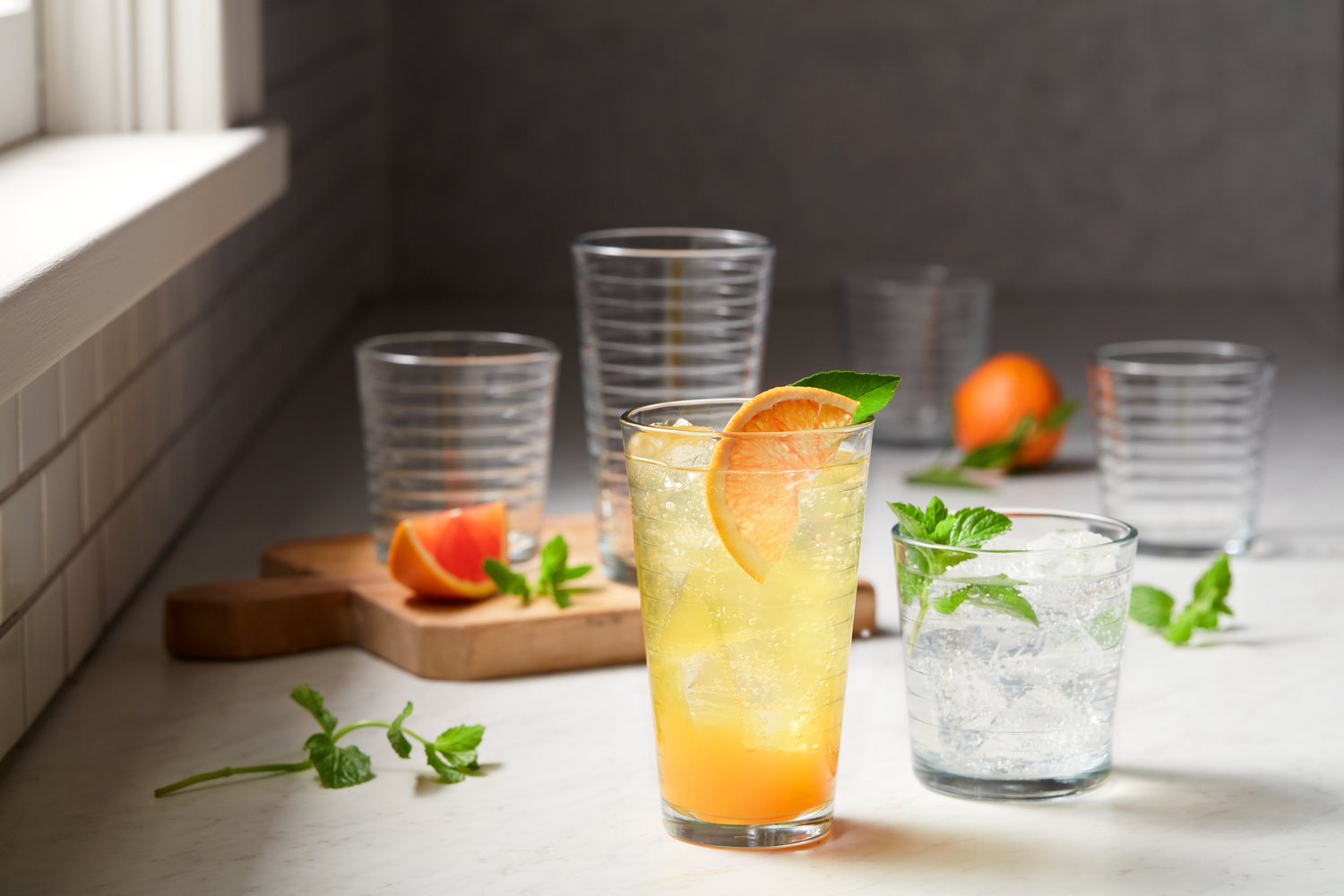 Hoops Ribbed Drinking Glass