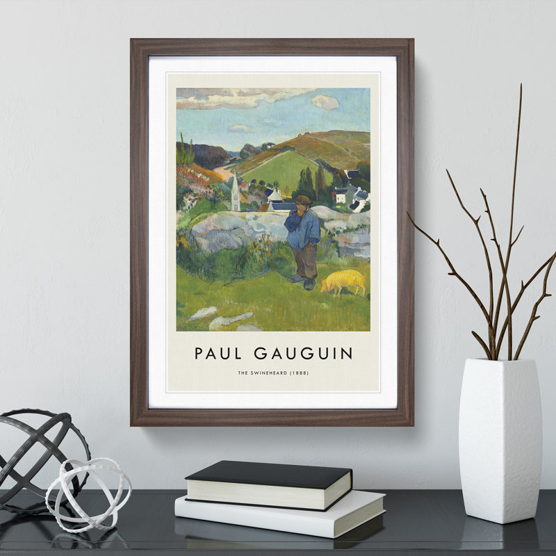 The Swineherd by Paul Gauguin - Picture Frame Painting, 65cm H x 48cm W x 2cm D, Walnut Framed