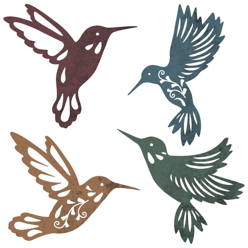 4 pièces d'art mural colibri en métal