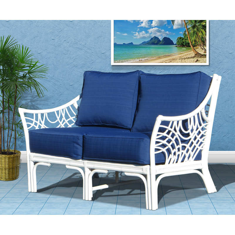 Causeuse à accoudoirs évasés 57 po Rainey, Indigo glamour, Blanc