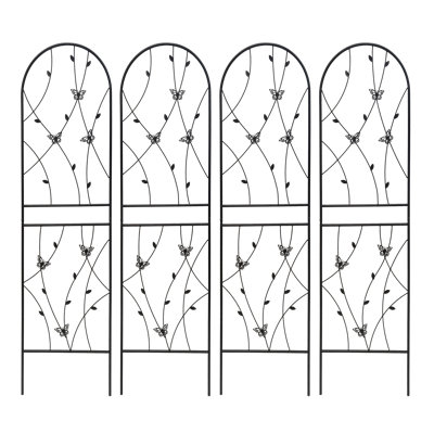 Paquet de 4, treillis de jardin en métal antirouille de 71 po x 19,7 po, support de plante grimpante thermolaqué anti-corrosion avec papillon déco, assemblage sans outil, treillis en vrac court pour les jardins de taille moyenne (noir)