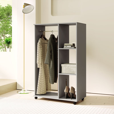 Riles Rolling Open Wardrobe Hanging Rail Storage Shelves for Clothes
