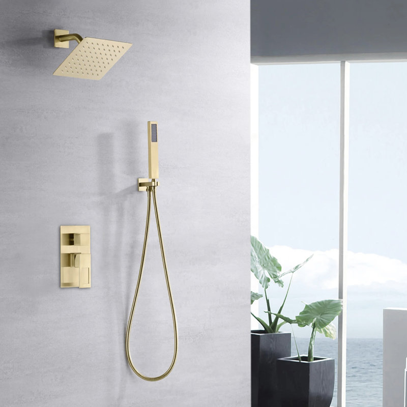 Complete Shower System with Rough in-Valve, Brushed Gold
