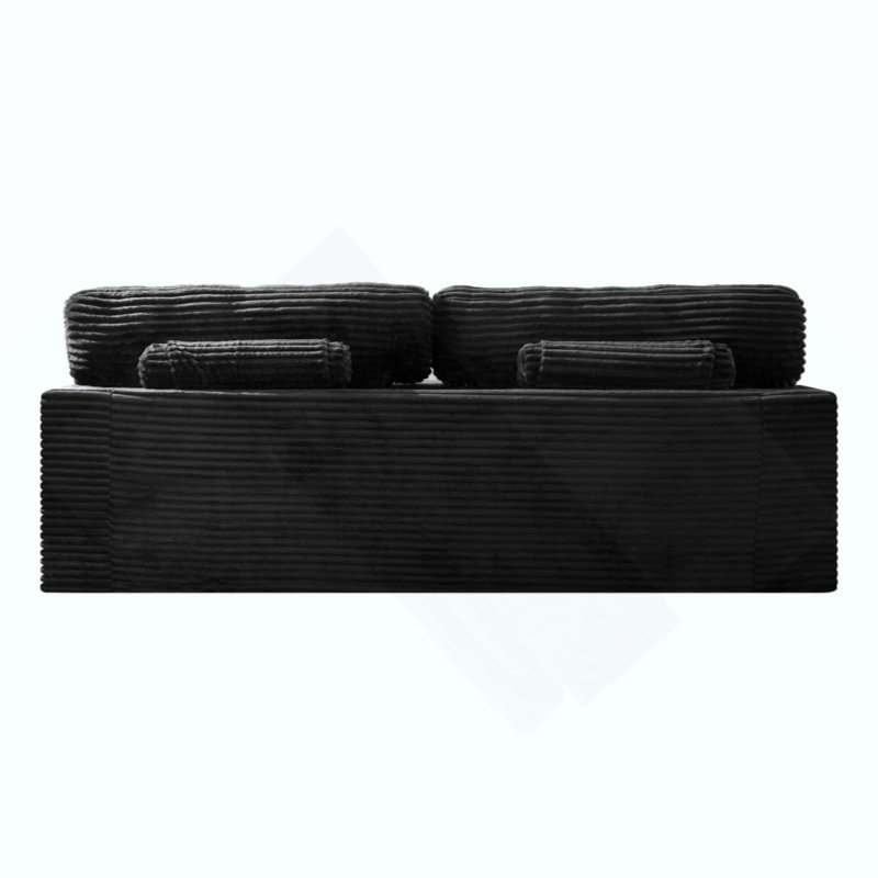 Canapé à compression sans pieds, velours côtelé moelleux avec porte-gobelets intégrés et poche de rangement latérale pour le salon