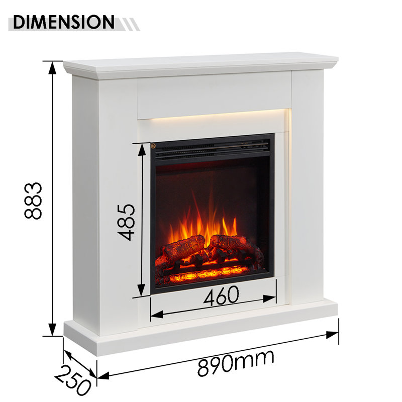 FLAMME Stratford Electric Fireplace with surround and 2kW Fireplace Heater White Multiple Colours Available, White
