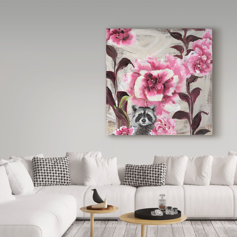 Dougray «Hiding Racoon», reproduction de peinture acrylique sur toile tendue, H 18 po x l 18 po x P 2 po