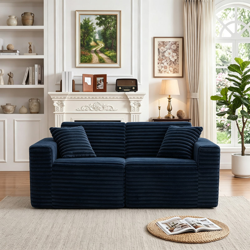 Canapé modulaire rembourré en flanelle de fourrure de lapin 2 pièces 2 pièces sans assemblage requis, Marine