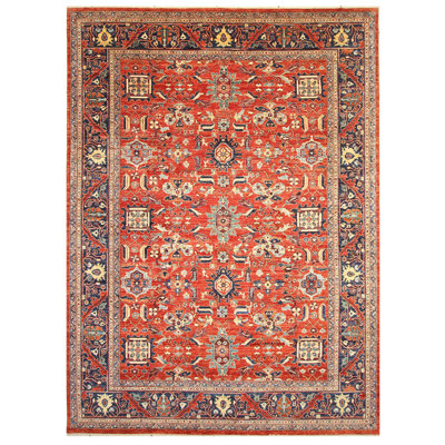 High-Quality Hand-Knotted Red And Navy Area Rug