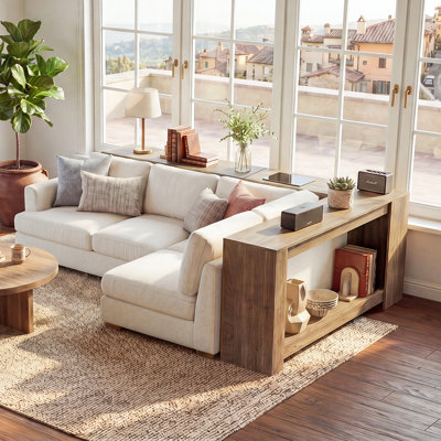 63'' L-shaped Console Table with Storage Shelves