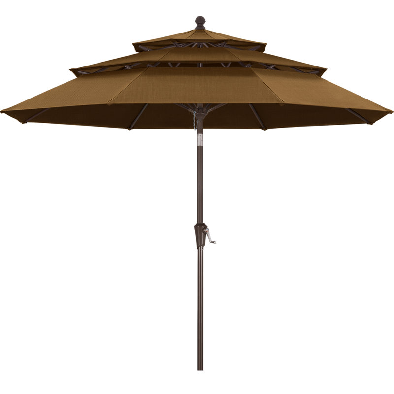 Parasol de marché à 3 niveaux en oléfine de 2,74 m (9 pi), avec inclinaison et levage à manivelle., Noyer