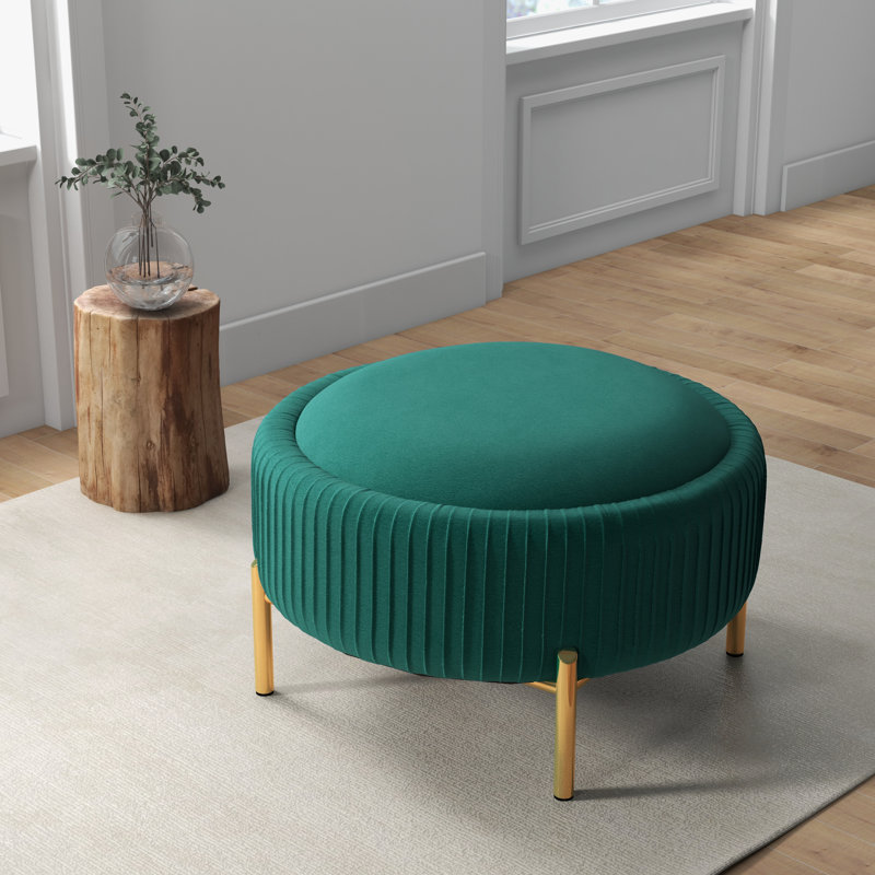 Chynna Upholstered Round Storage Ottoman, Dark Green