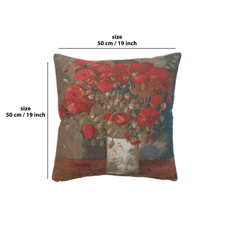Van Gogh Red Poppies Cotton Euro Cushion Cover