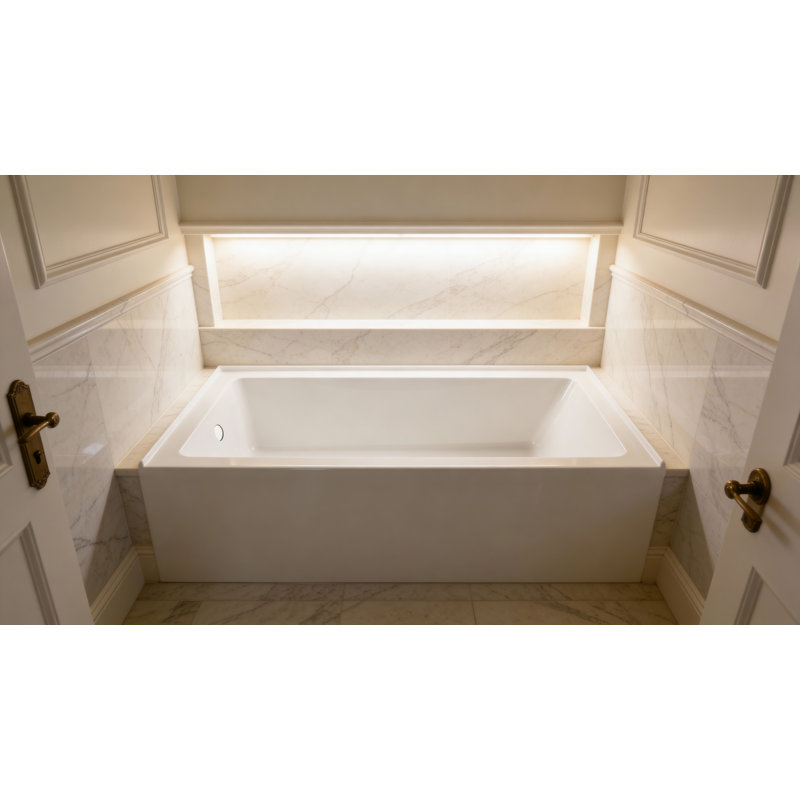 Baignoire alcôve moderne de 60 po x 36 po avec dossier ergonomique et base antidérapante, drain à gauche, blanc brillant - LUXE