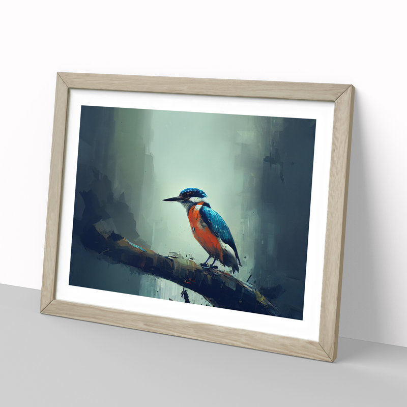 Kingfisher Bird Vol.7 - Framed Print, 25cm H x 34cm W x 2cm D, Oak
