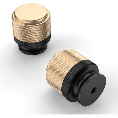 Paquet de 10 boutons d'armoire noir mat avec accents dorés - Poignées de tiroir en alliage de zinc moleté - Quincaillerie robuste à un trou pour commode et garde-robe de cuisine