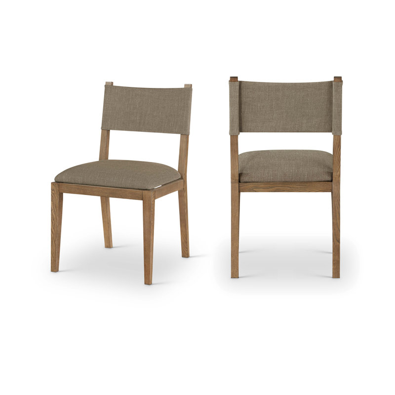 Chaise d'appoint Vina, Tissu texturé en lin brun, Noyer teinté