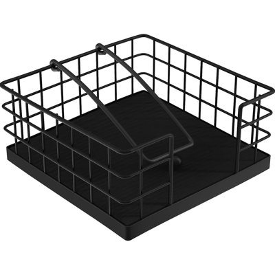 Porte-serviettes de table en papier, porte-serviettes de table Farmhouse, panier à serviettes plat avec bras lesté, distributeur de serviettes de table carré pour la cuisine, noir