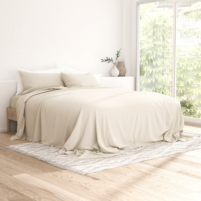 Sheet Set 100% Cotton Solid Flannel Super Soft Bedding, California King Sheet Set with 2 Pillowcases, Ivory
