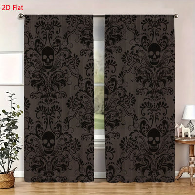 2 Piece Gothic Skull Pattern Curtains Victorian Damask Print Window Drapes Set For Bedroom Living Room Home Decor Decorative Window Panels