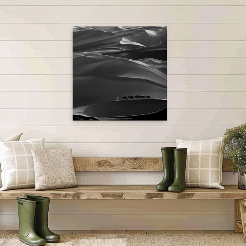 " Desert Caravan Silhouette Abstract Serene Tranquil Landscape Nature Wall Art Print " Print, H 32 po x l 32 po