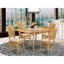 L'ensemble 5 pièces de table et chaises de cuisine comprend une table de salle à manger rectangulaire avec Dropleaf et 4 chaises en tissu de lin, chêne-689759450-749268148