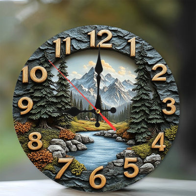 Mountain River Landscape Wall Clock