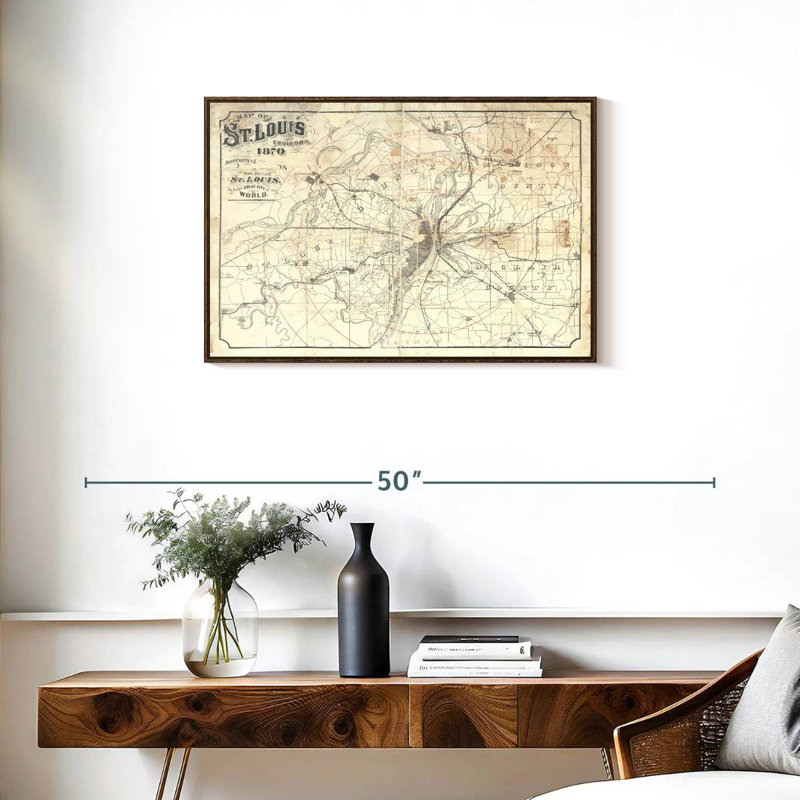 Carte rétro de St Louis II, 31 po x 21 po, Cadre flottant noyer