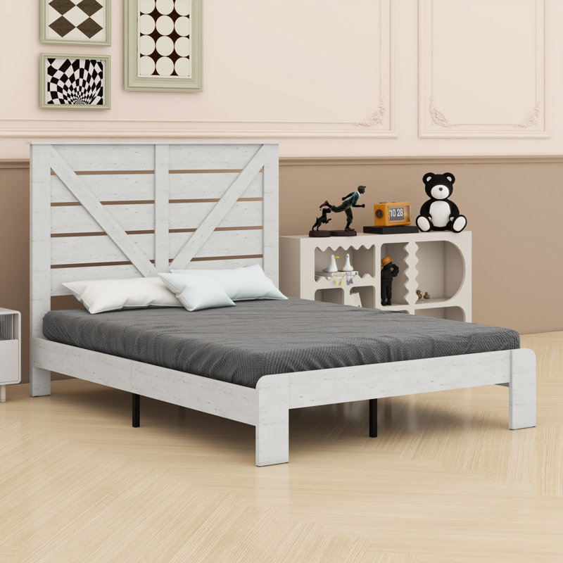 Tête de lit, base de lit plateforme en bois, Double, Blanc