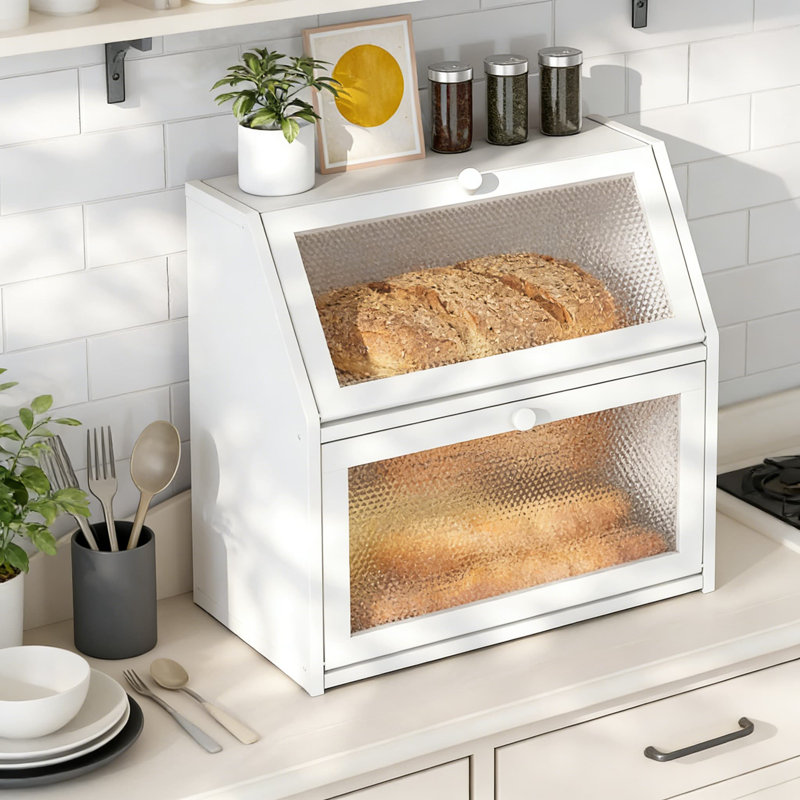 Double Layer Bread Storage Box With Diamond Pattern Windows, Extra Large Capacity Kitchen Countertop Container For Bread, Fruits, And Kitchenware