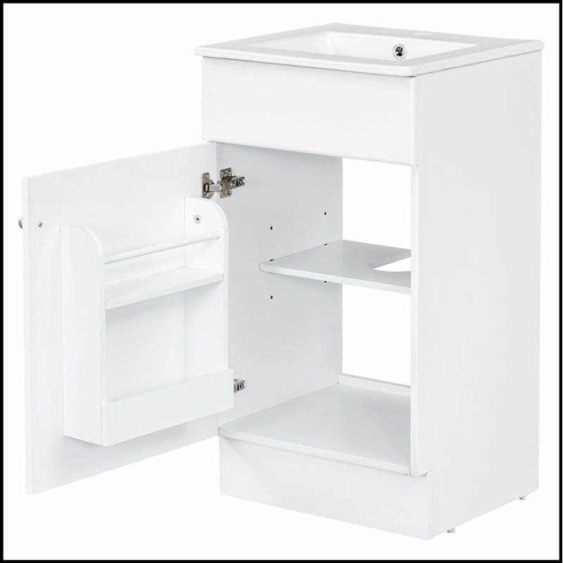 Meuble-lavabo de 18 pouces avec lavabo, armoire en panneau de fibres à densité moyenne durable et tablettes réglables pour les petits espaces