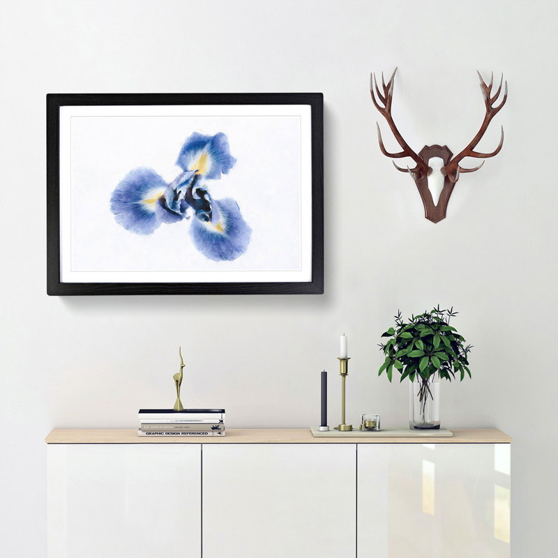 An Iris Flower In Blue - Picture Frame Painting Print, Black, 62cm H x 87cm W x 2cm D