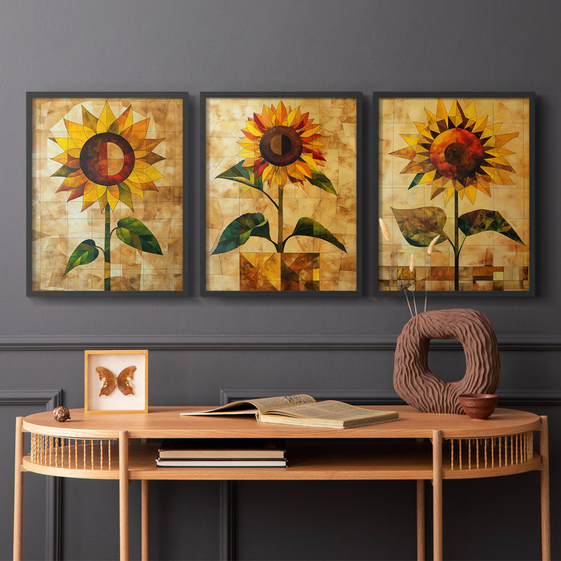Étude florale CLXII - Ensemble de 3 estampes numériques - Prêt à accrocher, H 28 po x l 22 po, Cadre noir