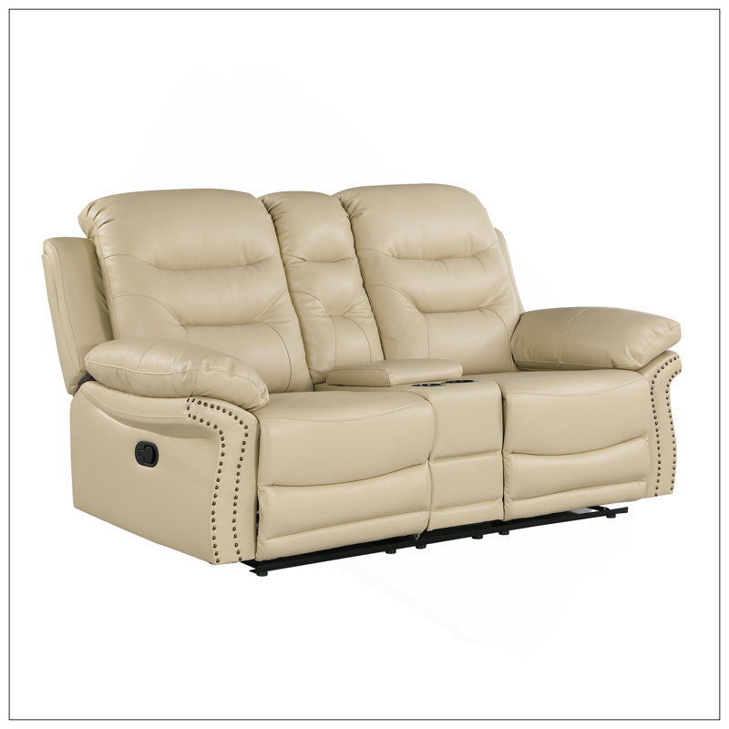Causeuse inclinable en cuir Global, H 26 po x l 30 po x P 73 po, Beige