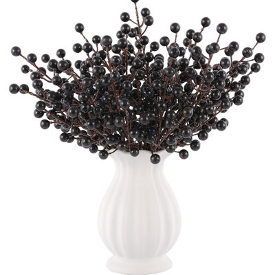 40 Pcs Artificial Berry Stems Branches, Halloween Black Faux Holly Berries Picks Ornaments For Christmas Tree Wreath DIY Craft Decorations Holiday Home Decor (40, Black)