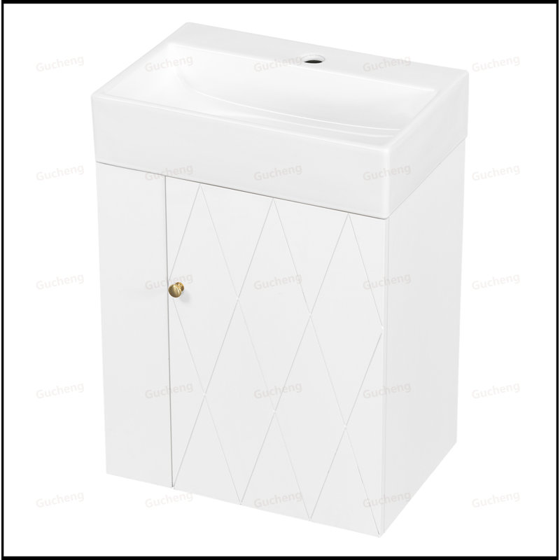 20"Small Wall-Mounting Bathroom Vanity With Side Storage Shelves, White