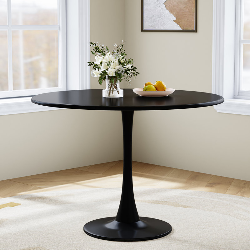 31.5" Round Dining Table, Modern Tulip Shaped All Metal Dining Table, Black